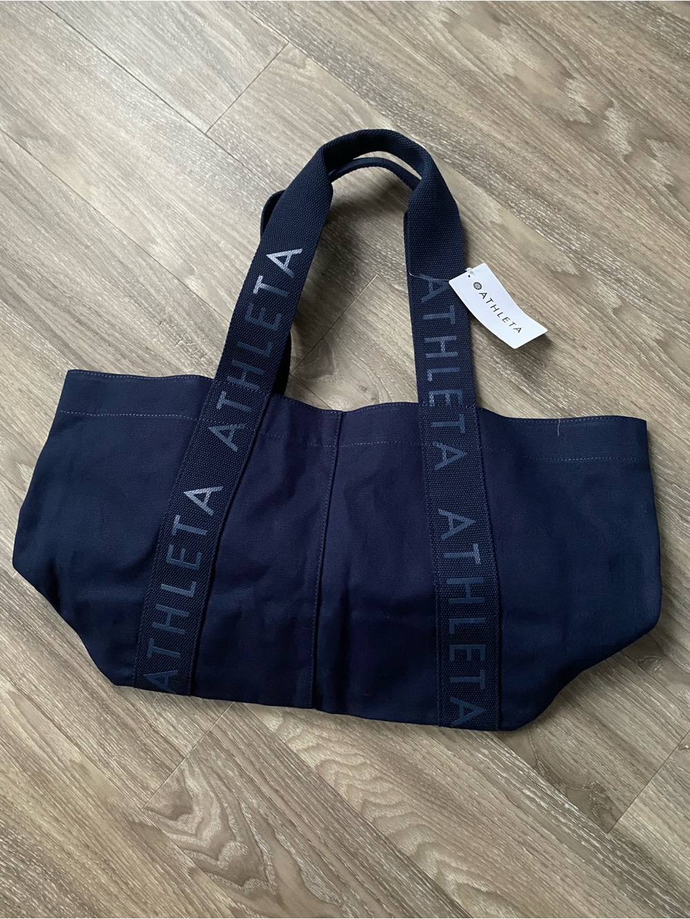 {59$} NWT Athleta Navy Canvas Tote with Logo Webbing Straps